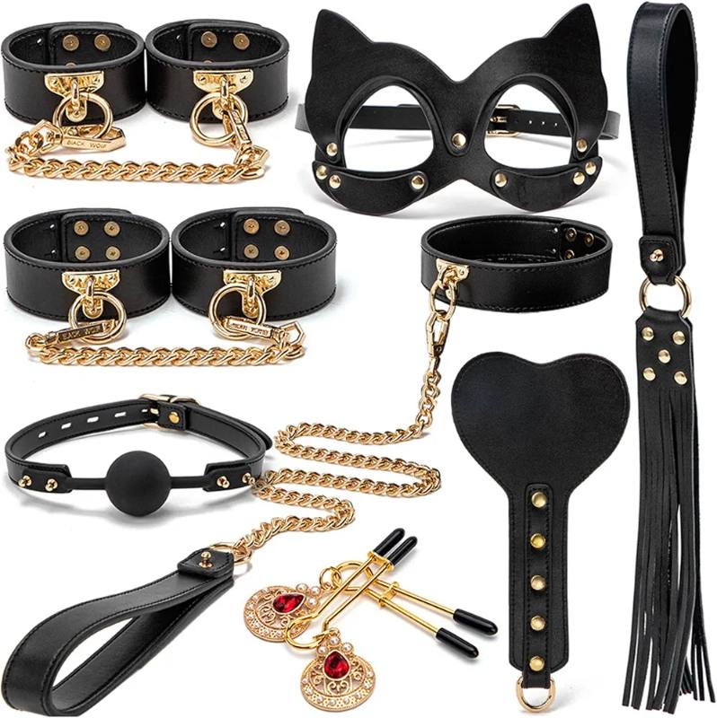 Buy Adjustable Bondage Set with Leather Handcuffs, Collar, Eye Mask & Accessories in Lebanon — Vexa Store